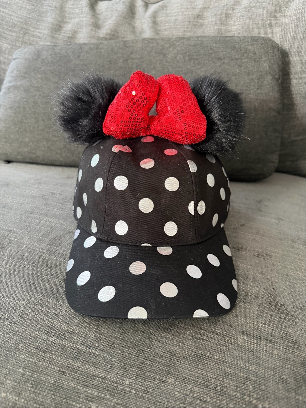 Adult Disney Parks Minnie Mouse Polka Dot Pom Pom  Baseball Cap with Bow